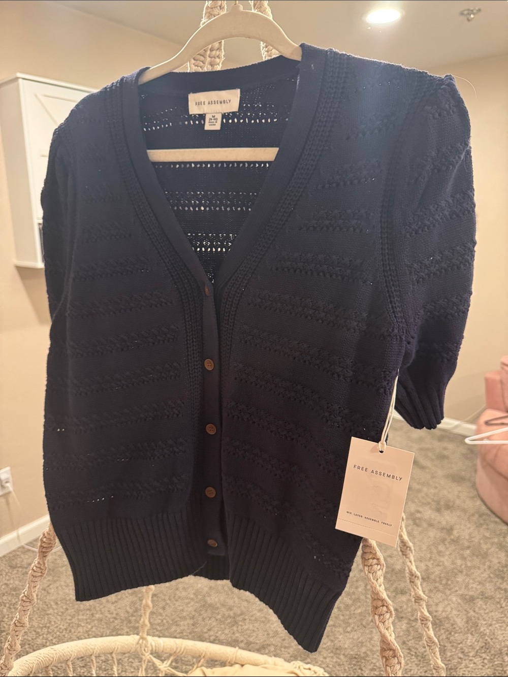 Free Assembly Navy Short-Sleeve Knit Cardigan NWT